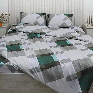 Зелена геометрія - Бязь 3D - Двоспальний комплект постільної білизни
