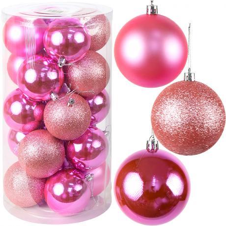 Набір новорічних куль 20шт D9см "Рожевий" YH-9554 тубус MZOPT