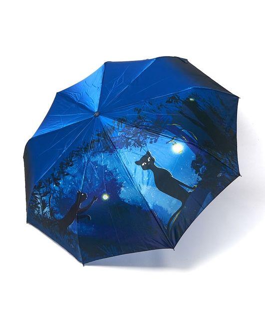Парасолька Frei Regen №3056 автомат жіночий на 9 спиць із зображенням котів у нічному місті на куполі Синя, фото 1
