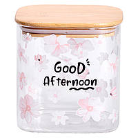Банка для сипучих продуктів з бамбуковою кришкою 800 мл ємність для сипучих скло HP-34-25