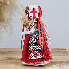 Лялька мотанка з волоссям у червоному вбранні 22 см Гранд Презент 022 ВЧ-2