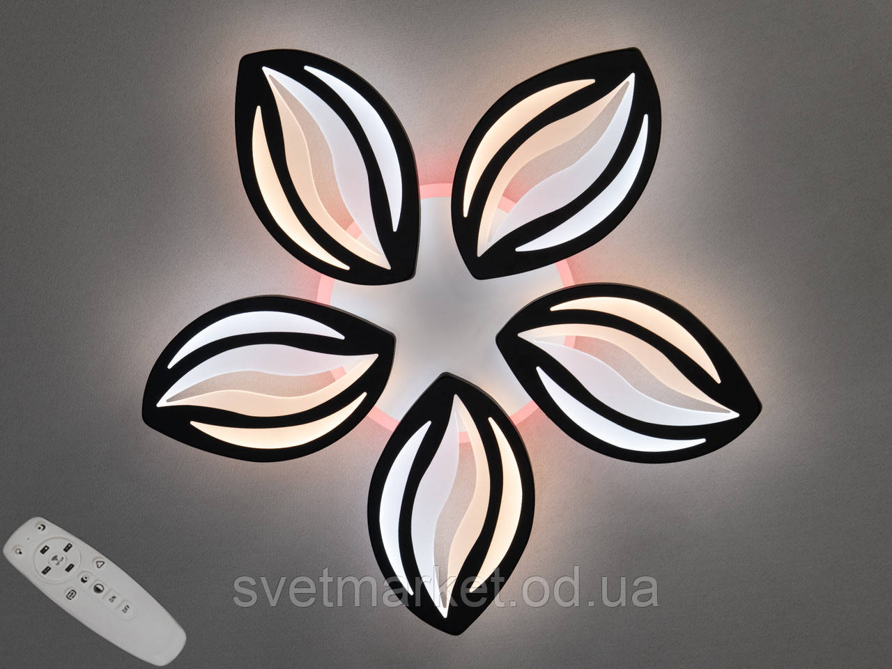 Діодна стельова люстра з пультом діммером 8092/5BK LED 3color dimmer, фото 1