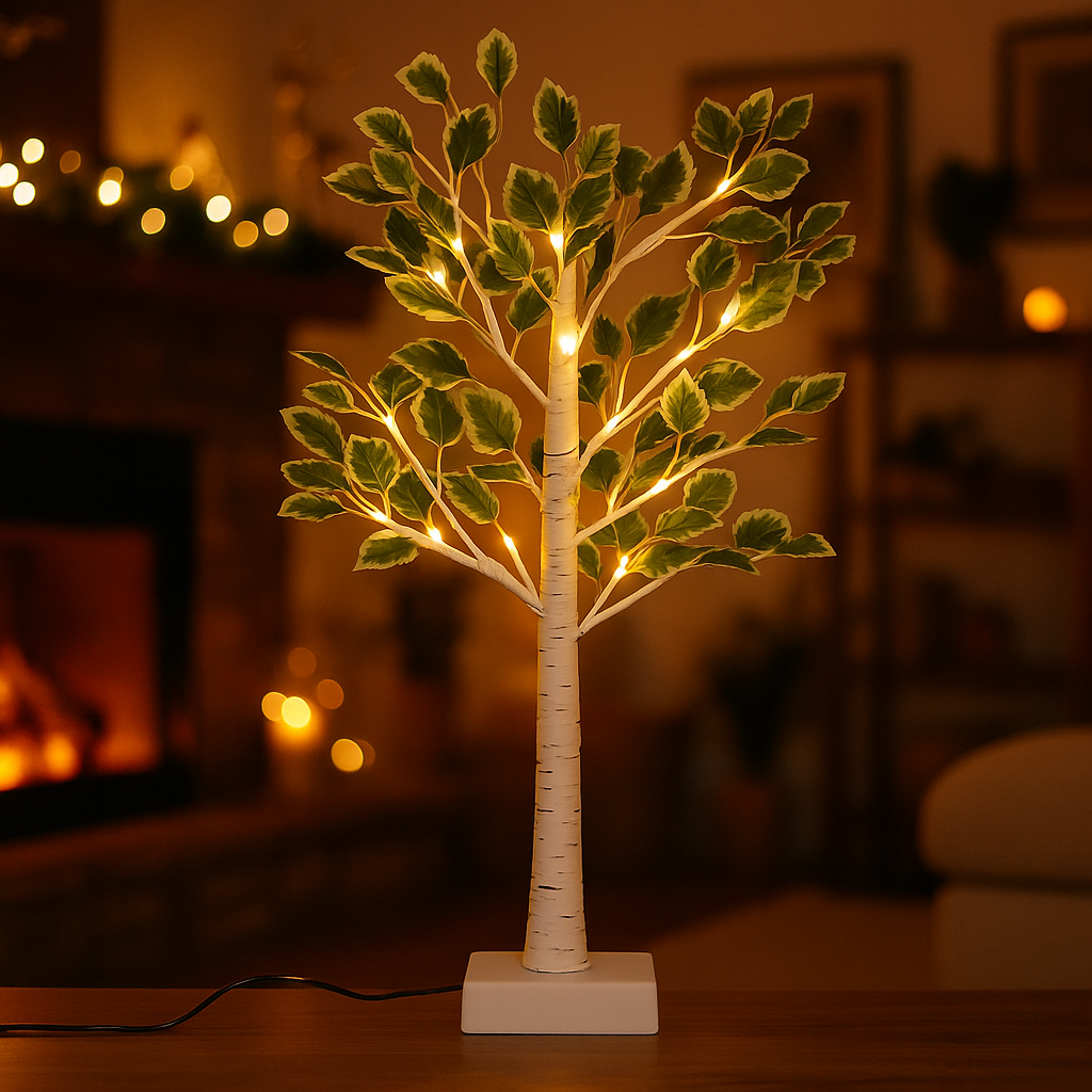 Світлодіодне дерево "Береза з листям", 60 см USB та Батарейка, фото 1