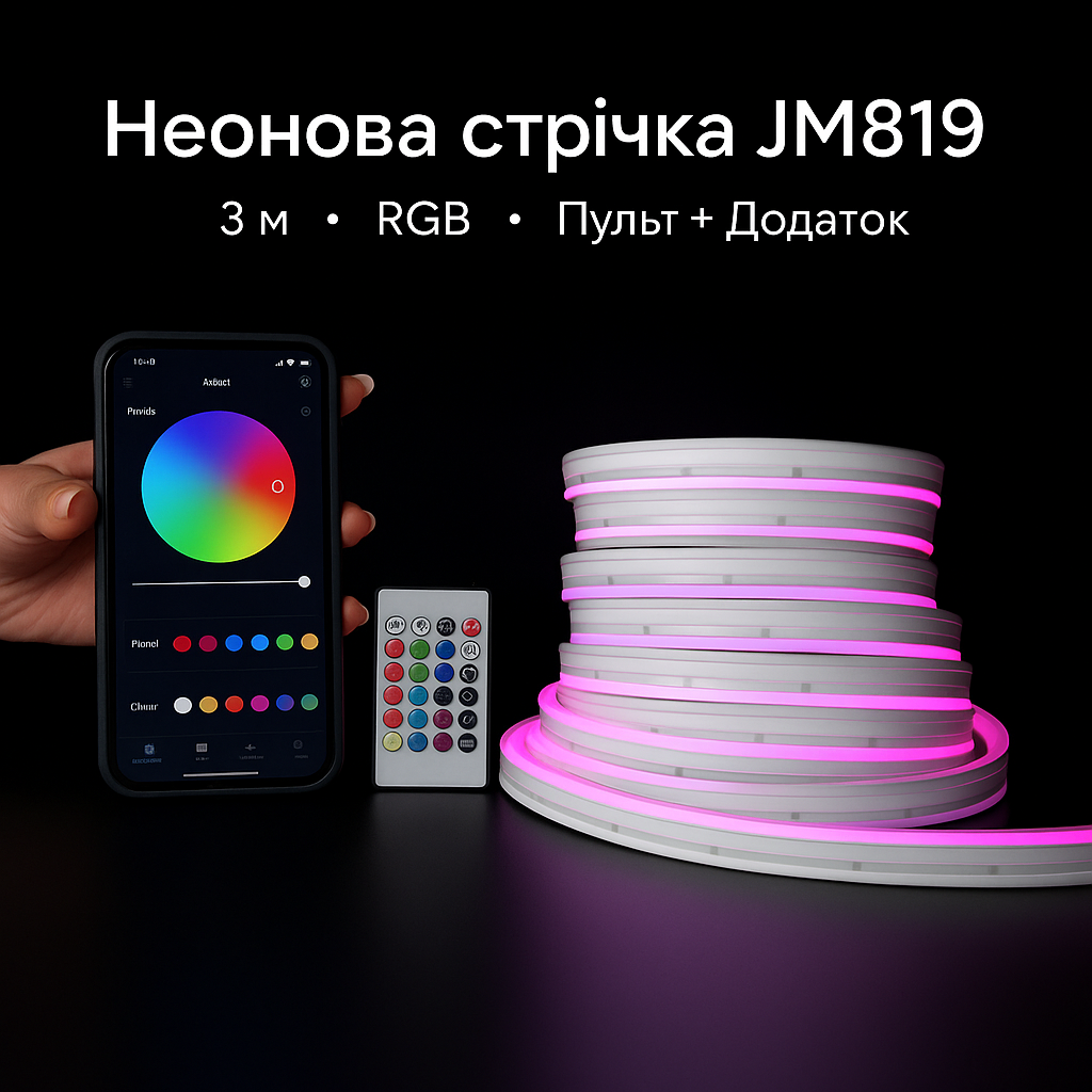 Неонова LED-стрічка RGB 3 м/USB/Пульт + Мобільний додаток, фото 1