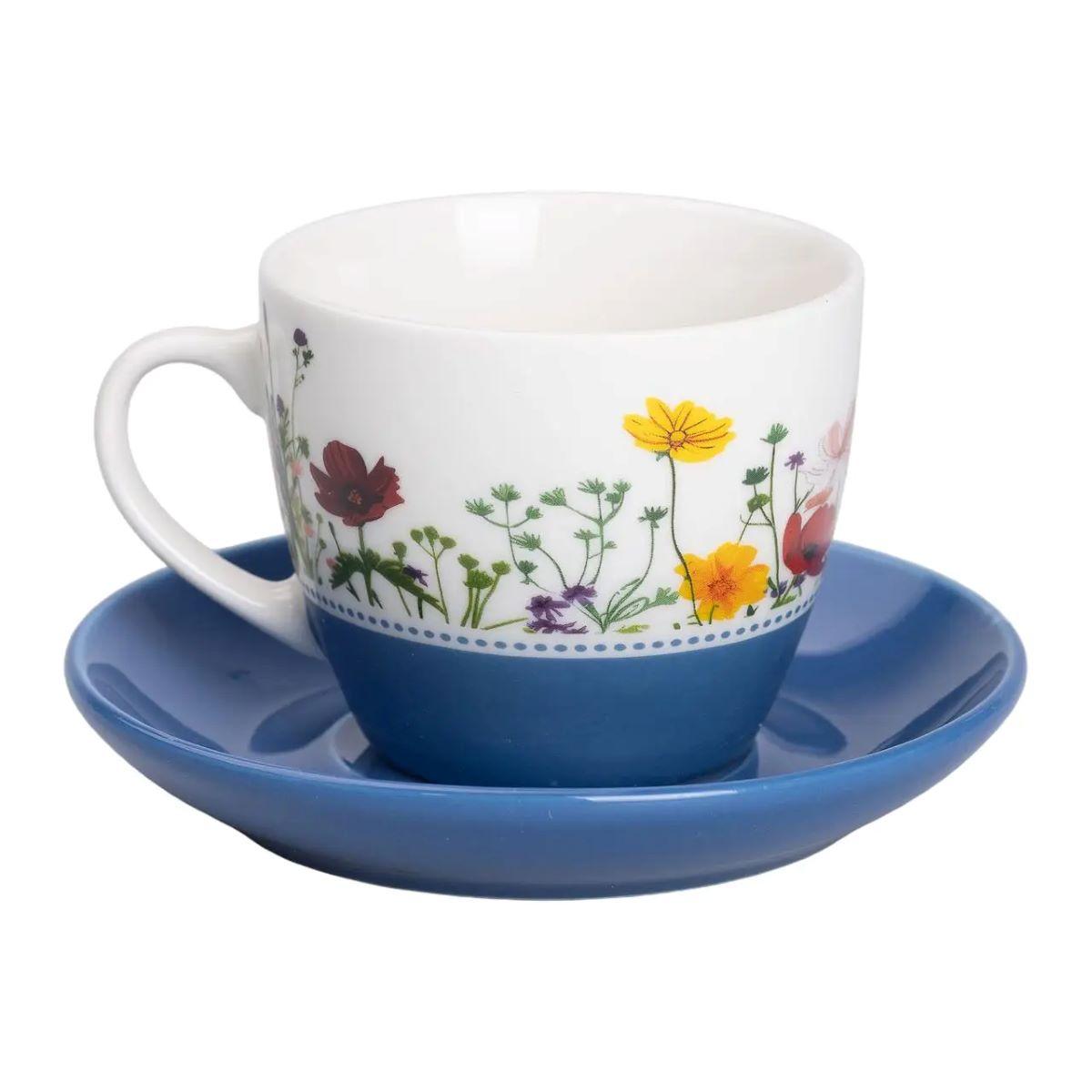 Порцелянова чашка з блюдцем 250 мл з квітами Синя RX-N24723BL, фото 1