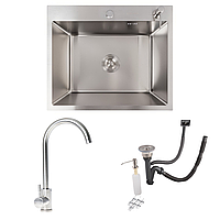 Комплект: Кухонна мийка VALESO Handmade 60*50 нержавіюча сталь + Змішувач 56 NESP