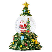 Світильник-декор новорічний Ялинка з Сантою в кулі XHF-8001 LED 5 мелодій USB AAх3 (15х15х23см)