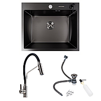 Комплект: Кухонна мийка VALESO Handmade 60*50 PVD чорна + Змішувач KN36