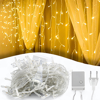 Світлодіодна гірлянда "Бахрома" 320 LED 3х0.5м 8 режимів світіння 220V Тепле біле світло