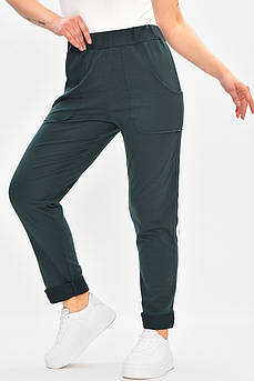 Спортивні штани жіночі однотонні темно-зеленого кольору р.46 208163M