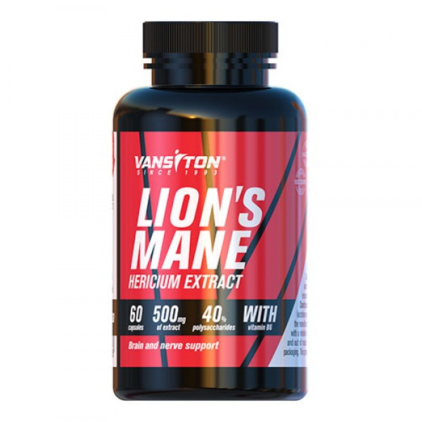 Екстракт гриба Їжовик гребінчастий + вітамін В6 Vansiton Lion’s Mane Hericium extract 500 mg + Vitamin B6 №60, фото 1