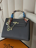 Сумка Hermes Kelly Medium size з хустинкою сірий Є