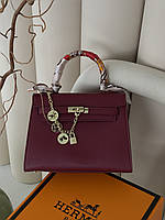 Сумка Hermes Kelly Medium size з хустинкою бургунди Є