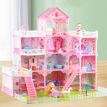 Ляльковий будиночок з меблями, 4 поверхи, 11 кімнат, 80х72х42см / Великий будиночок для ляльок / Дитячий ігровий набір