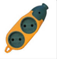 Колодка на 2 розетки без заземления, желто-зеленая