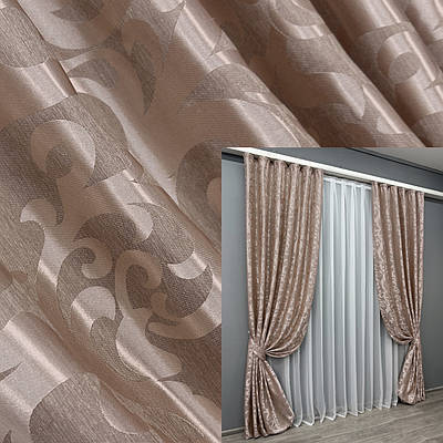 Уцінка! Комплект (2шт. 1,5х2,7м.) готових жакардових штор, колекція "Вензель". Колір пудровий. Код 090ш 38-016