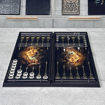 Нарди скляні фішки з каменю 61х27см подарункові