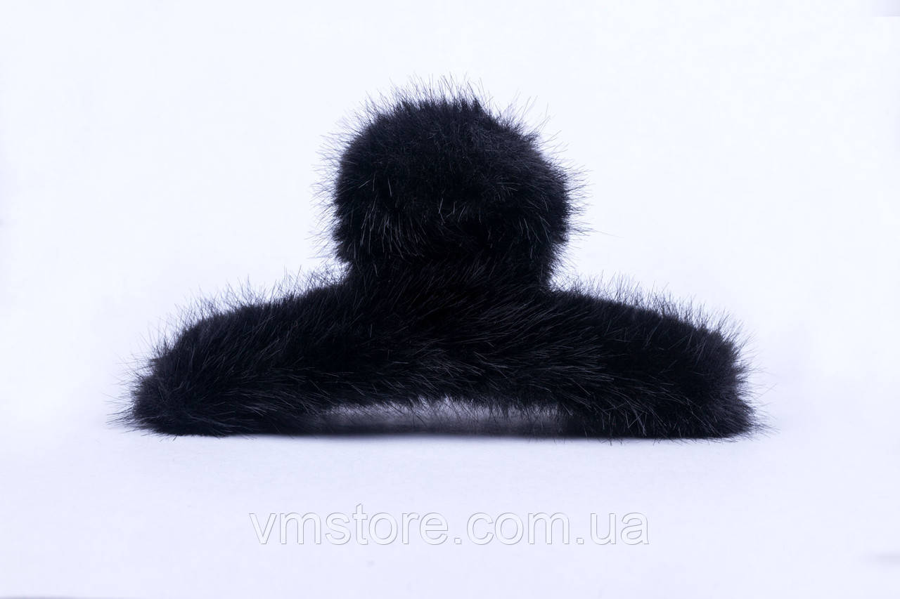 Чорний пухнастий крабік для волосся, фото 1