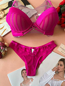 75/80/85B Комплект жіночої білизни push-up з сітки зі смужками, чашка B рожевий