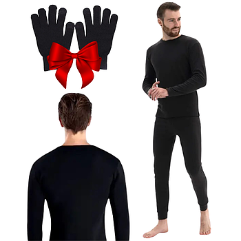 Термобілизна чоловіча зимова (S) + Подарунок Зимові рукавички / Комплект термобілизни / Термокомплект / Термоодяг