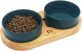 Годівниця для тварин Marchul з дерев'яною підставкою керамічна миска