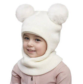 Шапка снуд для маленької дівчинки біла