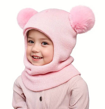 Шапка снуд для маленької дівчинки рожева