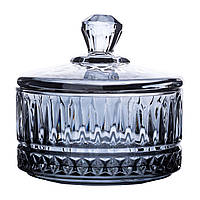 Цукерниця з кришкою Ø 10 см скляна Сіра HP-YH-78