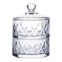 Цукерниця скляна з кришкою Ø 10 см дворівнева HP-YH-79