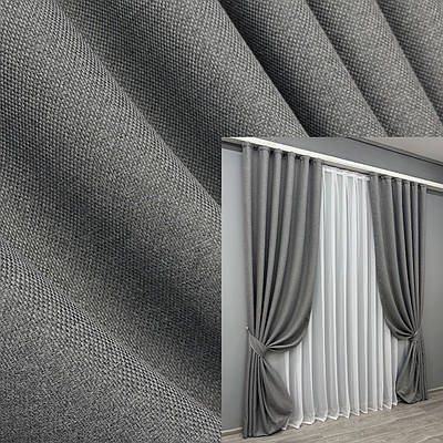 Комплект штор (2шт. 1,5х2,7м.) льон-блекаут рогожка, колекція "Льон Мішковина". Колір сірий. Код 288ш 30-059