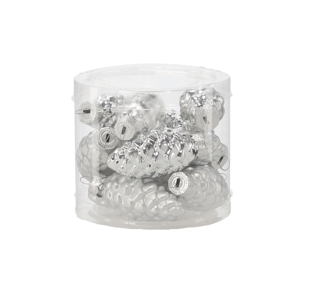 Ялинкові скляні прикраси Chomik Шишки комплект 16 шт, 3х6 см, срібні