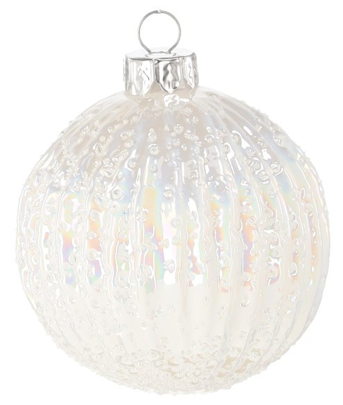 Ялинкова скляна прикраса Chomik білий перламутр 8 см, вертикальний рельєф