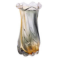 Ваза декоративна 26 см для квітів скляна фігурна ваза з кольорового скла 1.2 л Жовто-сіра HP-9-11