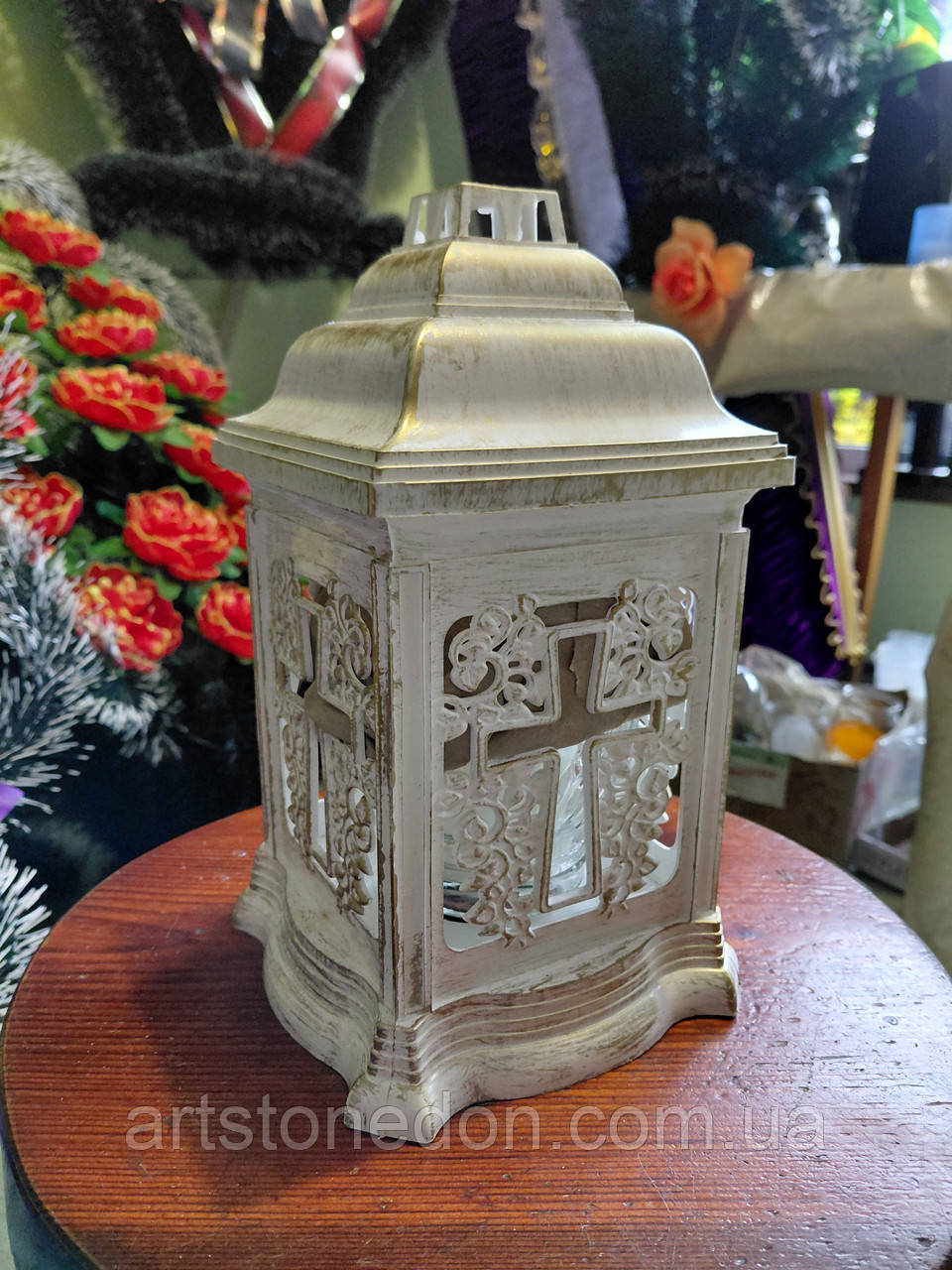 Підвічник з пластику зі скляною колбою і свічкою 26 см, фото 1