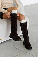 Коричневі жіночі чоботи з натуральної замші з байковою підкладкою та хутряною устілкою