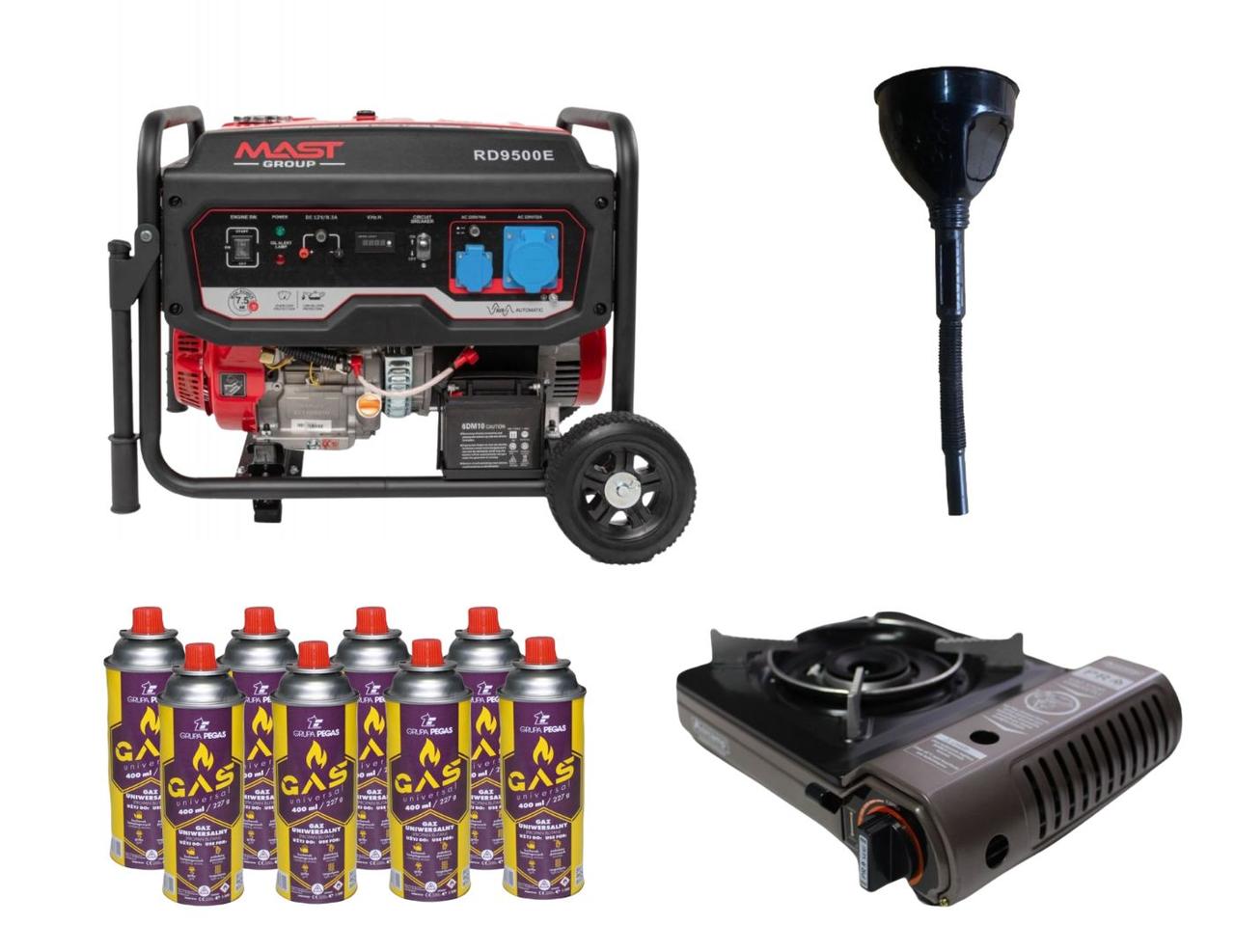 Бензиновий генератор MAST GROUP RD9500E + газова плитка Orcamp CK-506 + електричний обігрівач GEKO 80405