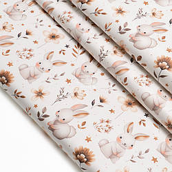 Сатин "Зайчики та коричневі гілочки", №5797с