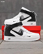 Чоловічі зимові кросівки Nike Air Force 1 LV8 High White black Winter Fur Найк Форс ЛВ8 білі чорні високі шкіра хутро, фото 2