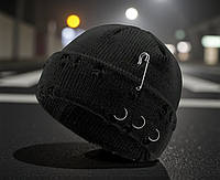 Зимова Шапка біні з кільцями One Size для повсякденного носіння, шапка для хлопця та дівчини Чорний