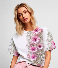 Стрейч кулір принт "Ніжність" - 170см. (діджитал)ТЕКСТУРОВАНА СМУГА від краю (48 см)