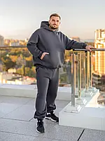 Чоловічий теплий спортивний костюм з подвійним капюшоном на флісі утеплений 95 % бавовни 40-62