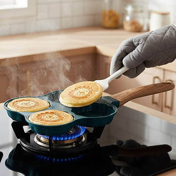 Порційна сковорода на 4 відділення з антипригарним покриттям / Сковорідка антипригарна для панкейків / Сковорідка кухонна