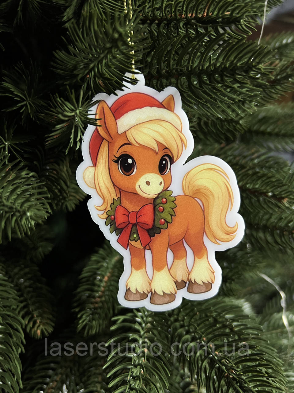 Акрилова іграшка на ялинку з Конем символом 2026 року. Подарунки дітям на клас на день Святого Миколая., фото 1