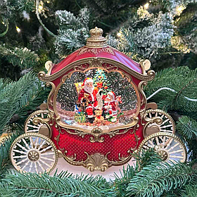 Новорічний ліхтар з підсвіткою та музикою "Карета зі Сніговиком", 22 см