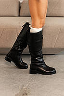 Шкіряні жіночі черевики з натуральної шкіри чорного кольору утеплені байкою та хутром