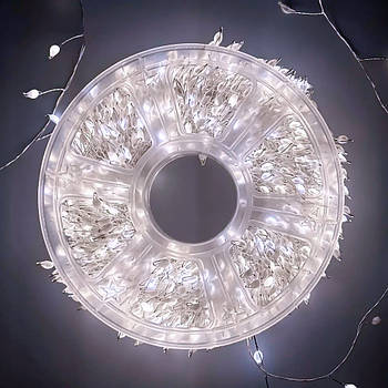 Гірлянда Мішура від мережі + USB, 30м, з пультом, 900LED, сріблястий дріт, біле світло / Світлодіодна гірлянда