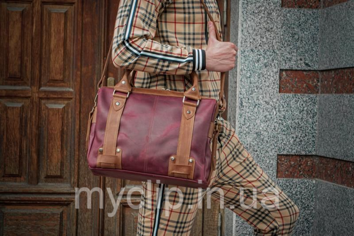 Чоловіча сумка-барсетка, чоловічі шкіряні барсетки, чоловічі барсетки з натуральної шкіри марсала, фото 1