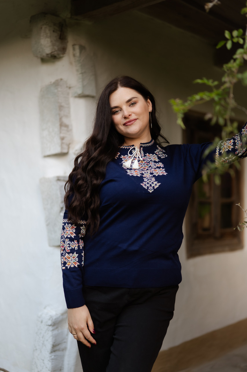 Жіночий джемпер вишиванка Темно-синій Писанка, фото 1