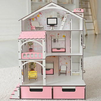 Ляльковий будиночок з органайзером та ліфтом для ЛОЛ + вітальня базова, 5 кімнат, "Смарт Хаус" / Дитячий будиночок для ляльок