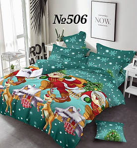 Постільна білизна, бязь GOLD, двоспальний комплект, Санта-Клаус і ялинка